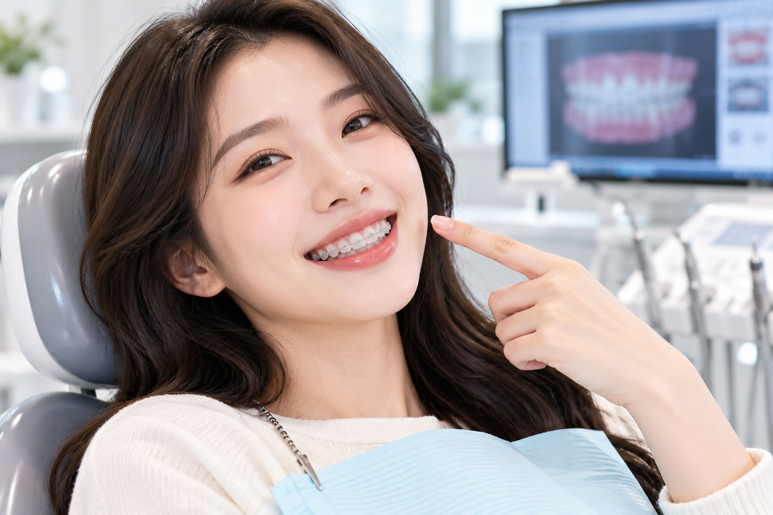 환하게 웃는 교정 환자